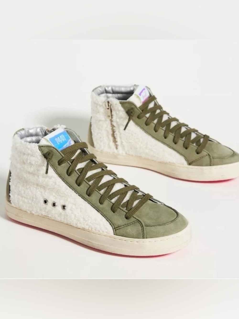 💚 P448 Sherpa High Top Sneakers Olive Nubuck Leather Size 40 💚